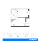 Планировка 1-комнатной квартиры, 37,03 м2