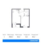 Планировка 1-комнатной квартиры, 37,03 м2