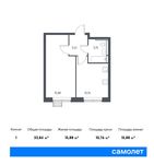 Планировка 1-комнатной квартиры, 33,84 м2
