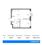Планировка 2-комнатной квартиры, 33,68 м2