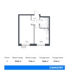 Планировка 1-комнатной квартиры, 35,52 м2