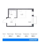 Планировка квартиры студии, 22,21 м2