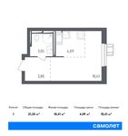 Планировка 1-комнатной квартиры, 21,35 м2