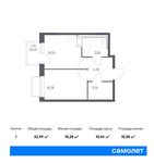 Планировка 1-комнатной квартиры, 32,99 м2