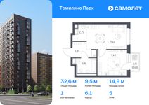 Планировка 1-комнатной квартиры, 32,6 м2
