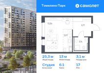 Планировка квартиры студии, 25,3 м2