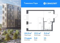 Планировка квартиры студии, 24,8 м2