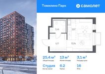 Планировка квартиры студии, 25,4 м2