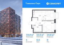 Планировка  1-комнатной квартиры, 33,79 м2