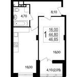 Планировка 1-комнатной квартиры, 42,48 м2