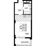 Планировка квартиры студии, 30,27 м2