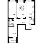 Планировка 3-комнатной квартиры, 78,76 м2