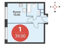 Планировка 1-комнатной квартиры, 39 м2