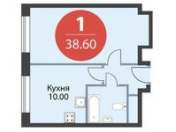 Планировка 1-комнатной квартиры, 38,6 м2