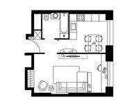 Планировка 1-комнатной квартиры, 39,8 м2