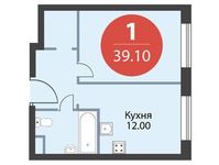 Планировка 1-комнатной квартиры, 39,1 м2