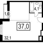Планировка 1-комнатной квартиры, 37 м2
