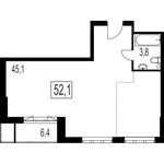 Планировка 2-комнатной квартиры, 52,1 м2