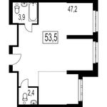 Планировка 2-комнатной квартиры, 53,5 м2