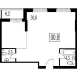 Планировка 2-комнатной квартиры, 60,8 м2