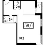 Планировка 2-комнатной квартиры, 58 м2