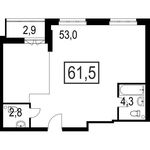 Планировка 2-комнатной квартиры, 61,5 м2