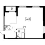 Планировка 3-комнатной квартиры, 74,6 м2