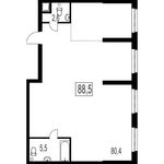 Планировка 3-комнатной квартиры, 88,5 м2