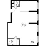 Планировка 3-комнатной квартиры, 88,6 м2