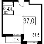 Планировка 1-комнатной квартиры, 37 м2