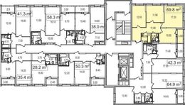 Планировка 3-комнатной квартиры, 69,8 м2