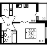Планировка 1-комнатной квартиры, 35,7 м2