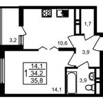 Планировка 1-комнатной квартиры, 35,8 м2