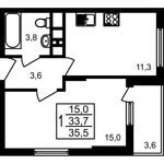 Планировка 1-комнатной квартиры, 35,5 м2