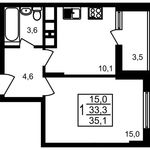Планировка 1-комнатной квартиры, 35,1 м2