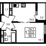 Планировка 1-комнатной квартиры, 35,1 м2
