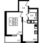 Планировка 1-комнатной квартиры, 35,9 м2