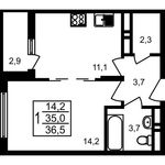 Планировка 1-комнатной квартиры, 36,5 м2