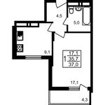 Планировка 1-комнатной квартиры, 37 м2