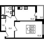 Планировка 1-комнатной квартиры, 39,5 м2