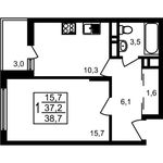 Планировка 1-комнатной квартиры, 38,7 м2