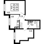Планировка 2-комнатной квартиры, 42,44 м2