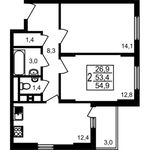 Планировка 2-комнатной квартиры, 54,9 м2