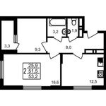 Планировка 2-комнатной квартиры, 53,2 м2
