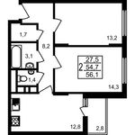 Планировка 2-комнатной квартиры, 56,1 м2