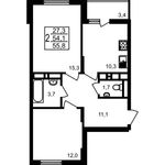 Планировка 2-комнатной квартиры, 55,8 м2
