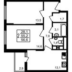 Планировка 2-комнатной квартиры, 56,6 м2