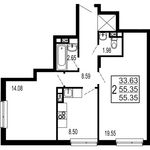 Планировка 2-комнатной квартиры, 56,2 м2