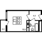 Планировка квартиры студии, 25,8 м2