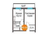 Планировка 1-комнатной квартиры, 40,35 м2